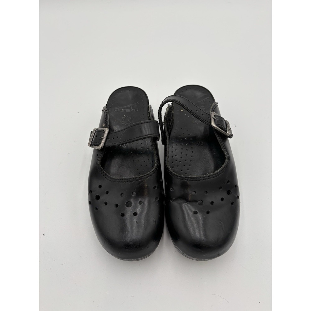 Dansko Wedge‎ Mary Jane Mules Shoes Womens 6.5-7 US 37 EU Black Leather Slip On